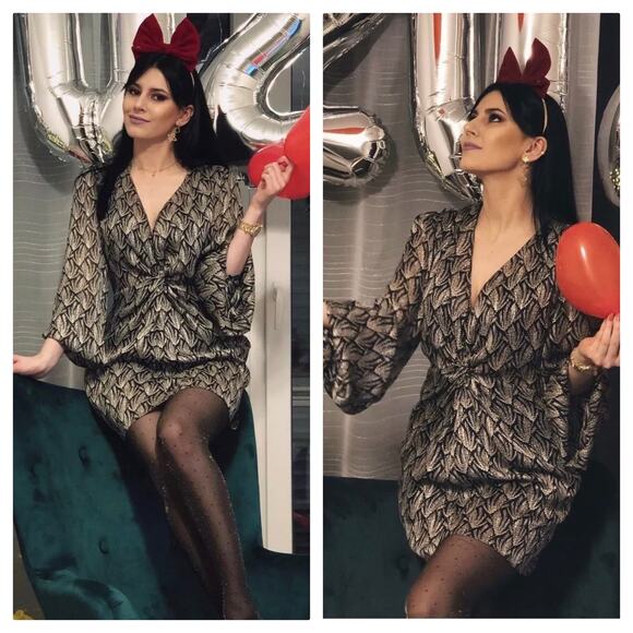 Zara Mini Dress 70s Gray Black Knotted Metallic Thread Draped Large 8677/067 - Picture 10 of 13